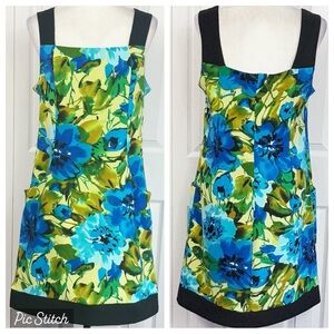 Perceptions Blue Floral Multi Sleeveless A-Line Dress w/ Pockets 14
